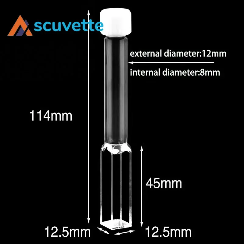 Screw Cap Quartz Tube Cuvette 10 mm 4-Port Light Path 114 mm Length