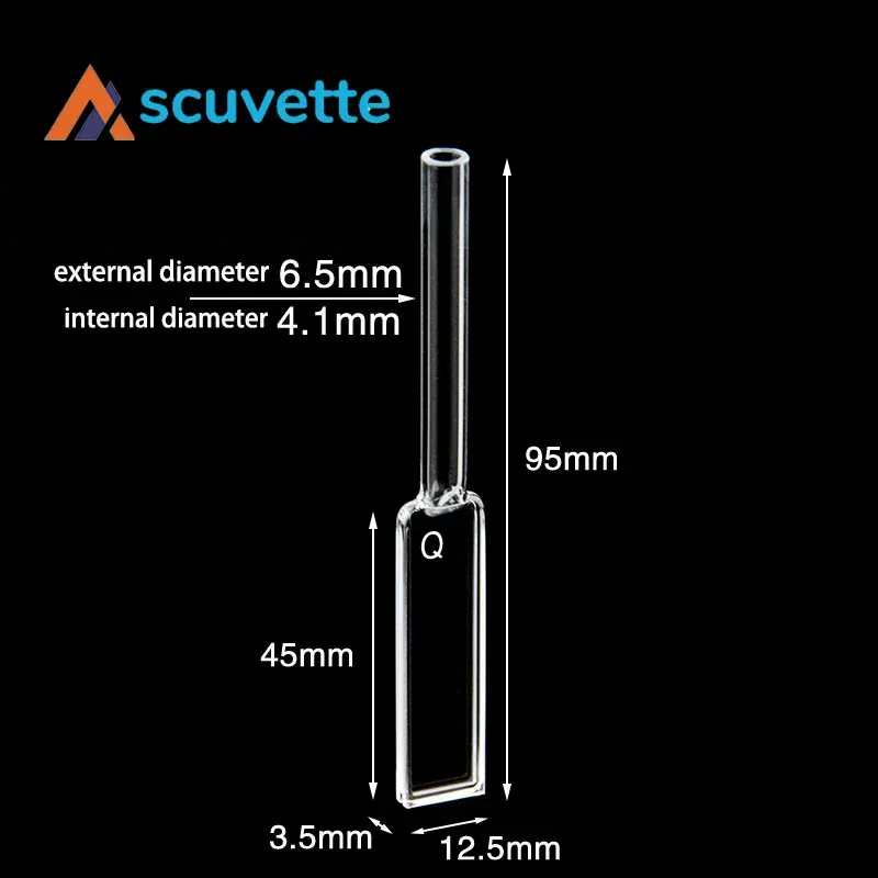 Quartz Tube Cuvette 1 mm 2-Port Light Path OD 6.5 mm 95 mm Length
