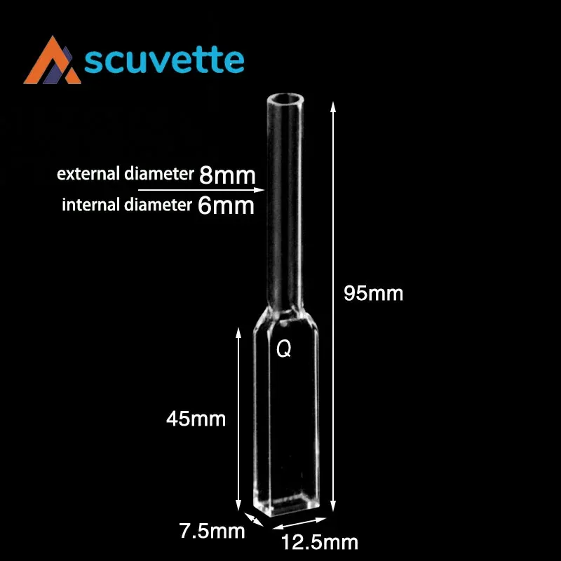 Quartz Tube Cuvette 5 mm 4-Port Light Path 95 mm Length