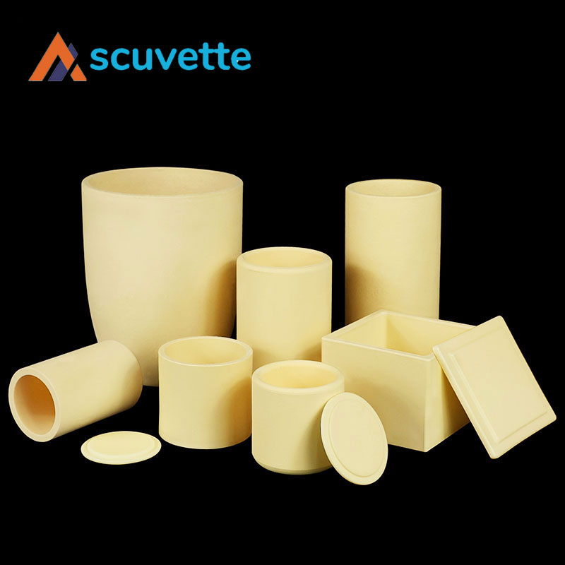 Zirconia crucibles — cylindrical, arc and rectangular ZrO2 crucibles and boats